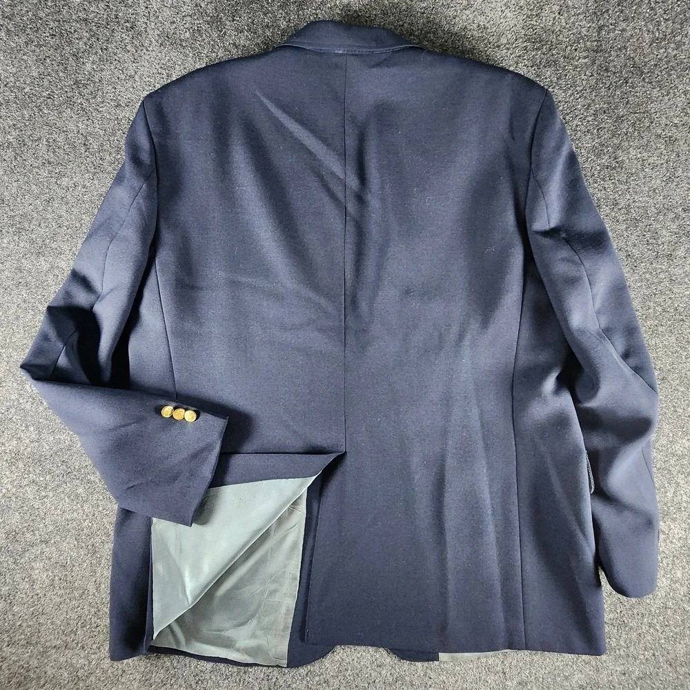 VTG Stafford Mens Navy Blue Hopsack Blazer Gold Crest Buttons USA Made Size 46R